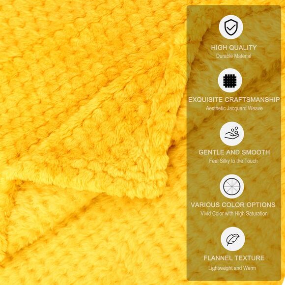 Flannel Fleece Bed Blankets Microfiber 330GSM 90"x90" Yellow - Picture 6 of 6